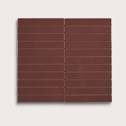 Red Red Wine ceramic tile, 1 by 6 inch stacked mosaic, matte finish