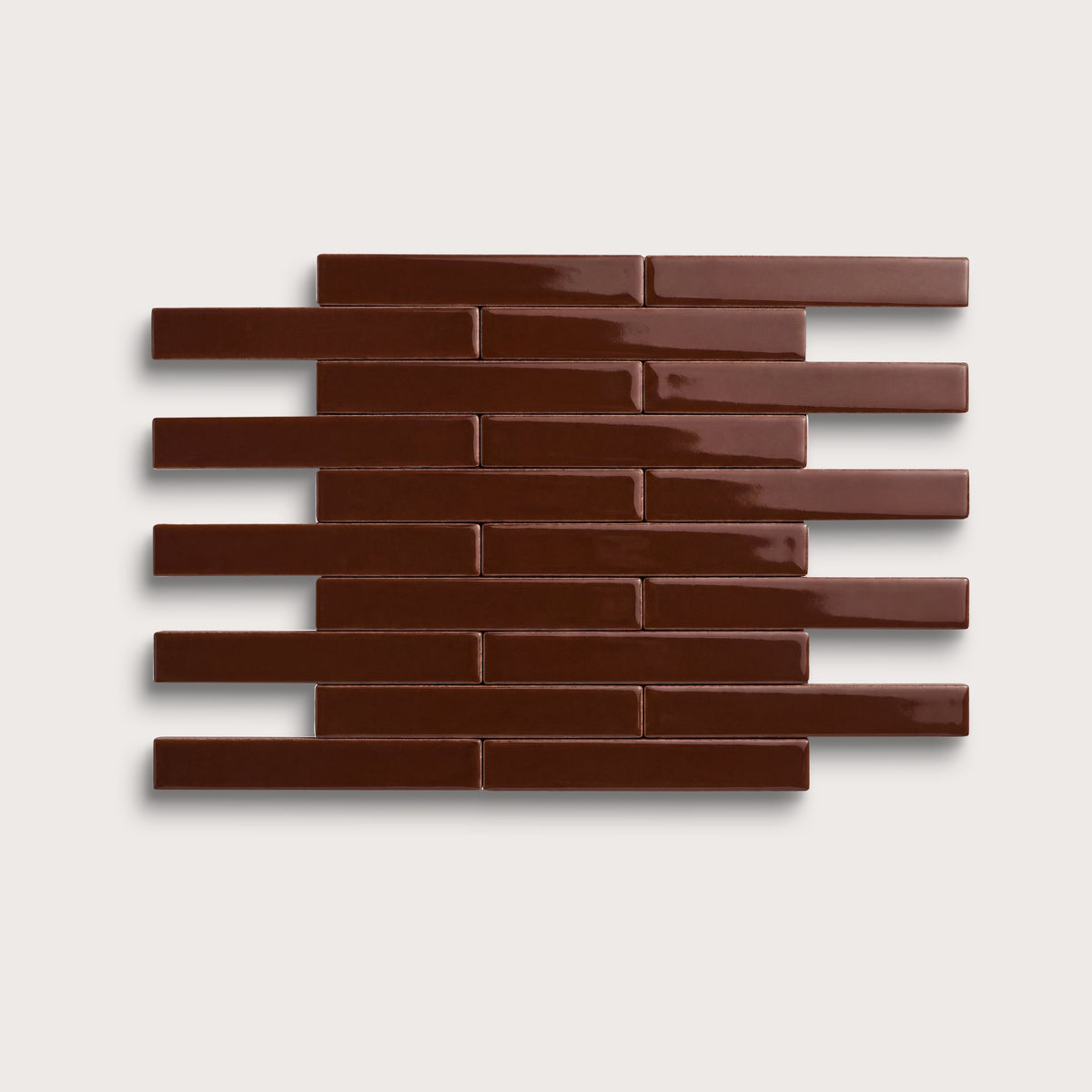 Red Red Wine ceramic tile, 1 by 6 inch subway mosaic, gloss finish