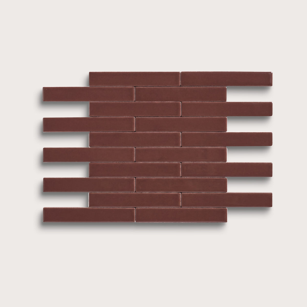 Red Red Wine ceramic tile, 1 by 6 inch subway mosaic, matte finish