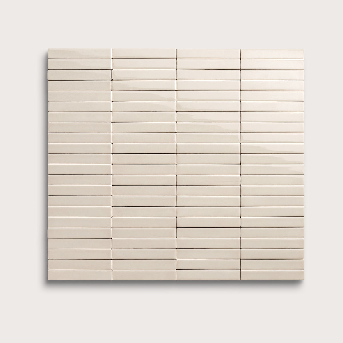 Shell ceramic tile, 1 by 6 inch stacked mosaic, gloss finish