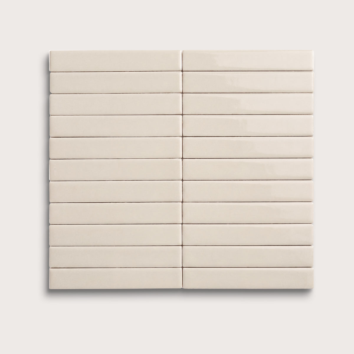 Shell ceramic tile, 1 by 6 inch stacked mosaic, gloss finish