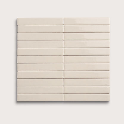 Shell ceramic tile, 1 by 6 inch stacked mosaic, gloss finish