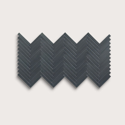 Smoke ceramic tile, 1 by 6 inch herringbone mosaic, matte finish