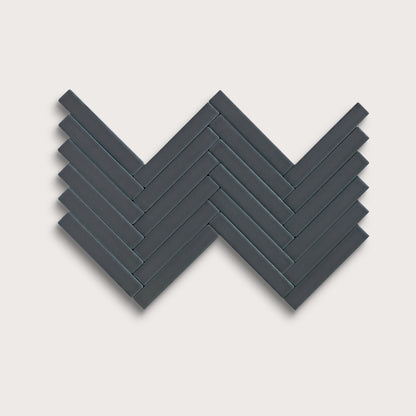 Smoke ceramic tile, 1 by 6 inch herringbone mosaic, matte finish