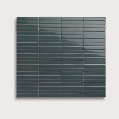 Smoke ceramic tile, 1 by 6 inch stacked mosaic, gloss finish