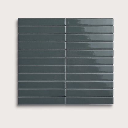 Smoke ceramic tile, 1 by 6 inch stacked mosaic, gloss finish