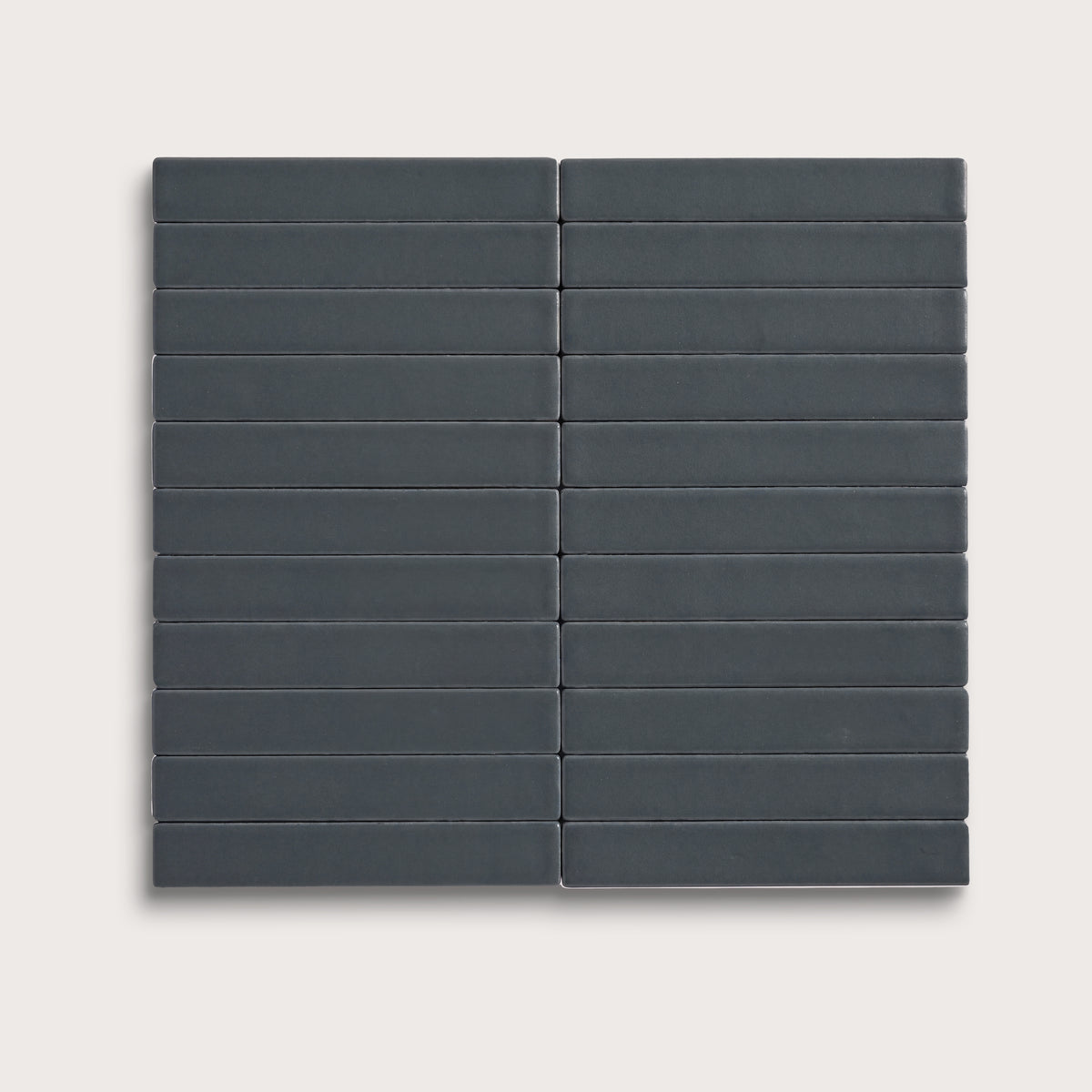 Smoke ceramic tile, 1 by 6 inch stacked mosaic, matte finish