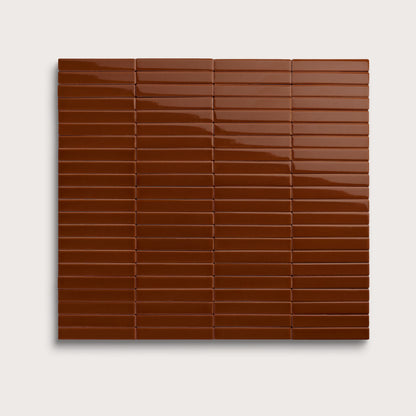 Spice ceramic tile, 1 by 6 inch stacked mosaic, gloss finish