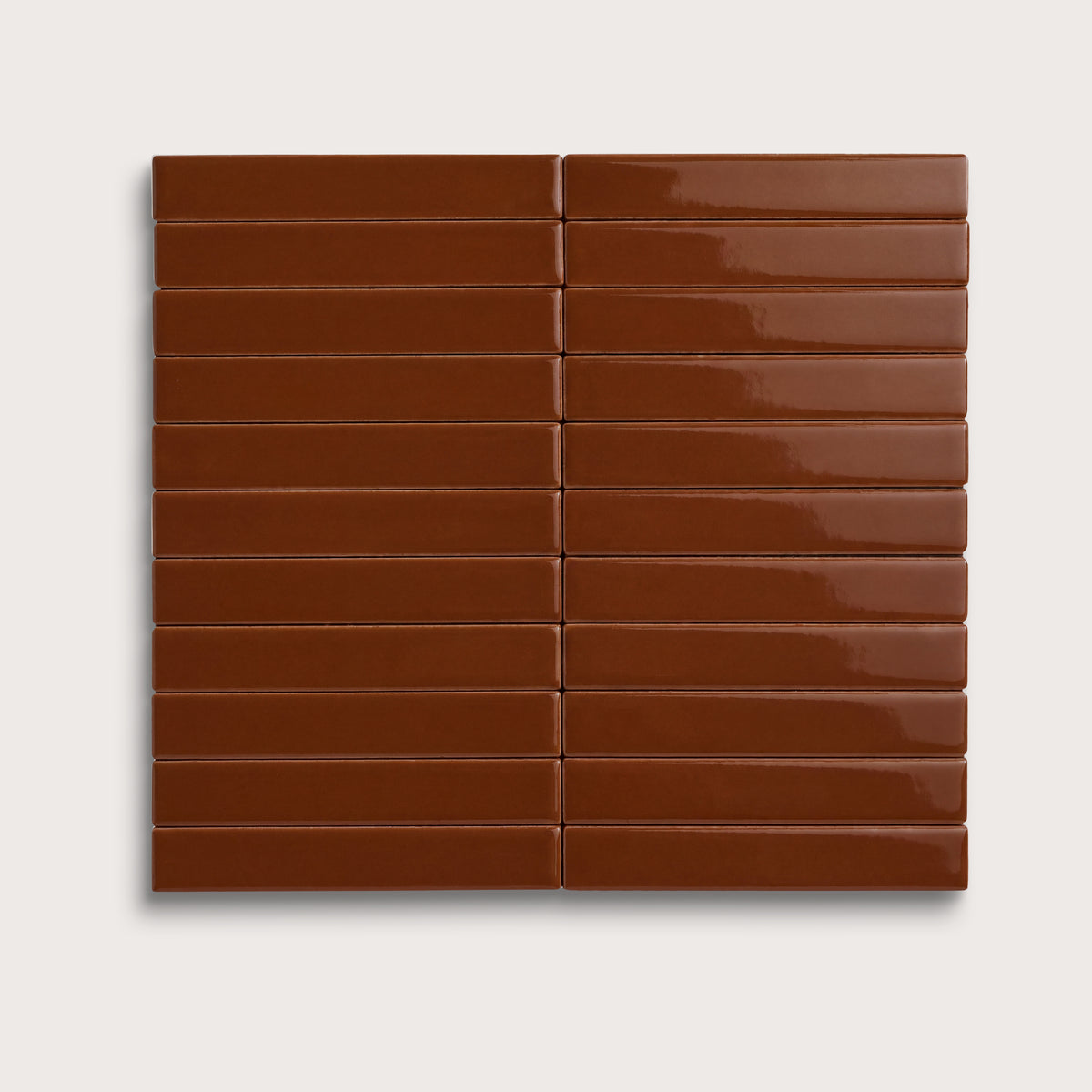 Spice ceramic tile, 1 by 6 inch stacked mosaic, gloss finish