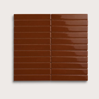 Spice ceramic tile, 1 by 6 inch stacked mosaic, gloss finish