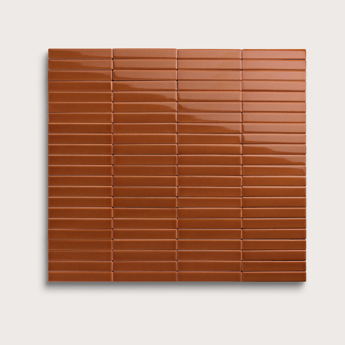 Saddle ceramic tile, 1 by 6 inch stacked mosaic, gloss finish