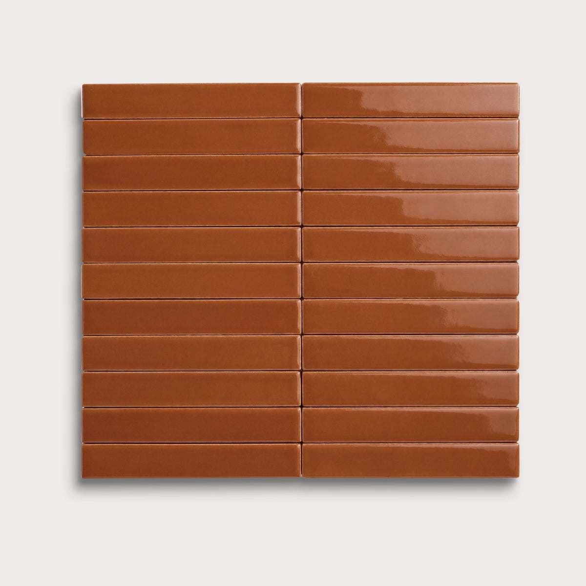 Saddle ceramic tile, 1 by 6 inch stacked mosaic, gloss finish