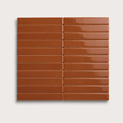 Saddle ceramic tile, 1 by 6 inch stacked mosaic, gloss finish