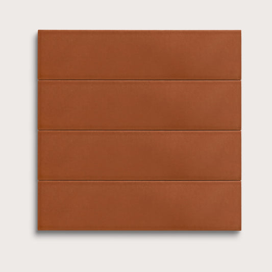Terracotta ceramic tile, 3 by 12 inches, matte finish