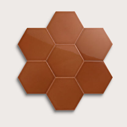 Saddle ceramic tile, 8 inch hex, gloss finish
