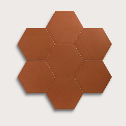Terracotta ceramic tile, 8 inch hex, matte finish