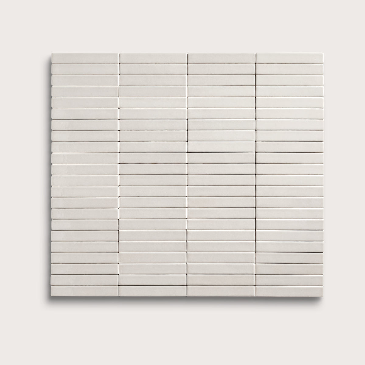 White ceramic tile, 1 by 6 inch stacked mosaic, matte finish