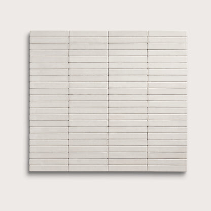 White ceramic tile, 1 by 6 inch stacked mosaic, matte finish