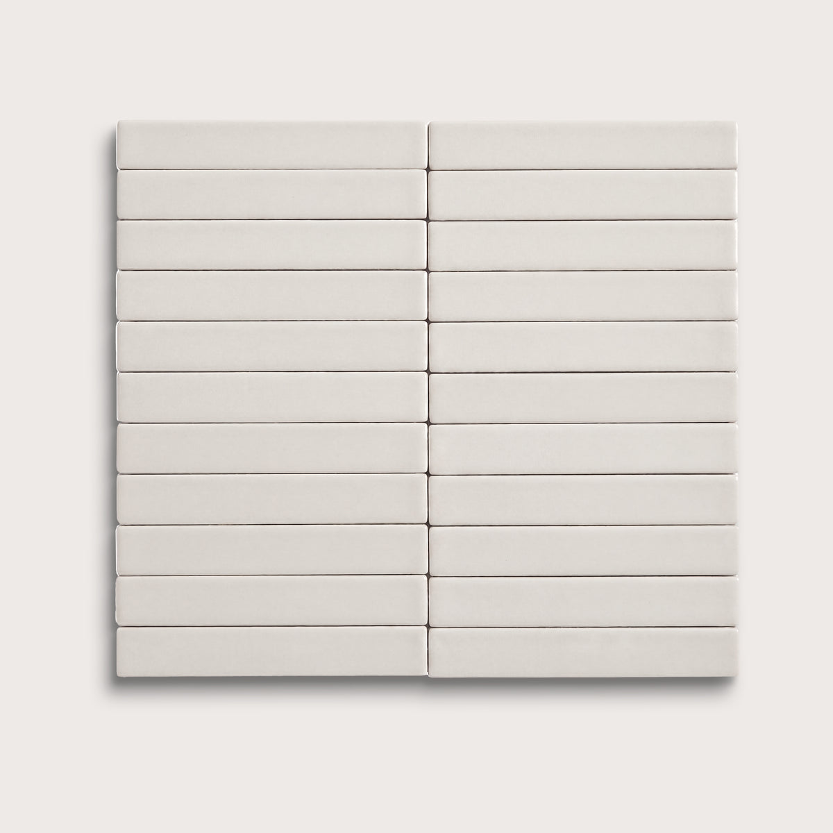 White ceramic tile, 1 by 6 inch stacked mosaic, matte finish