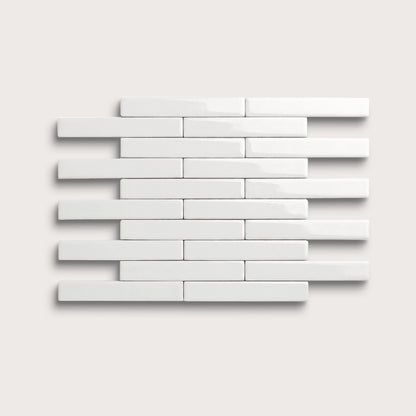 White ceramic tile, 1 by 6 inch subway mosaic, gloss finish