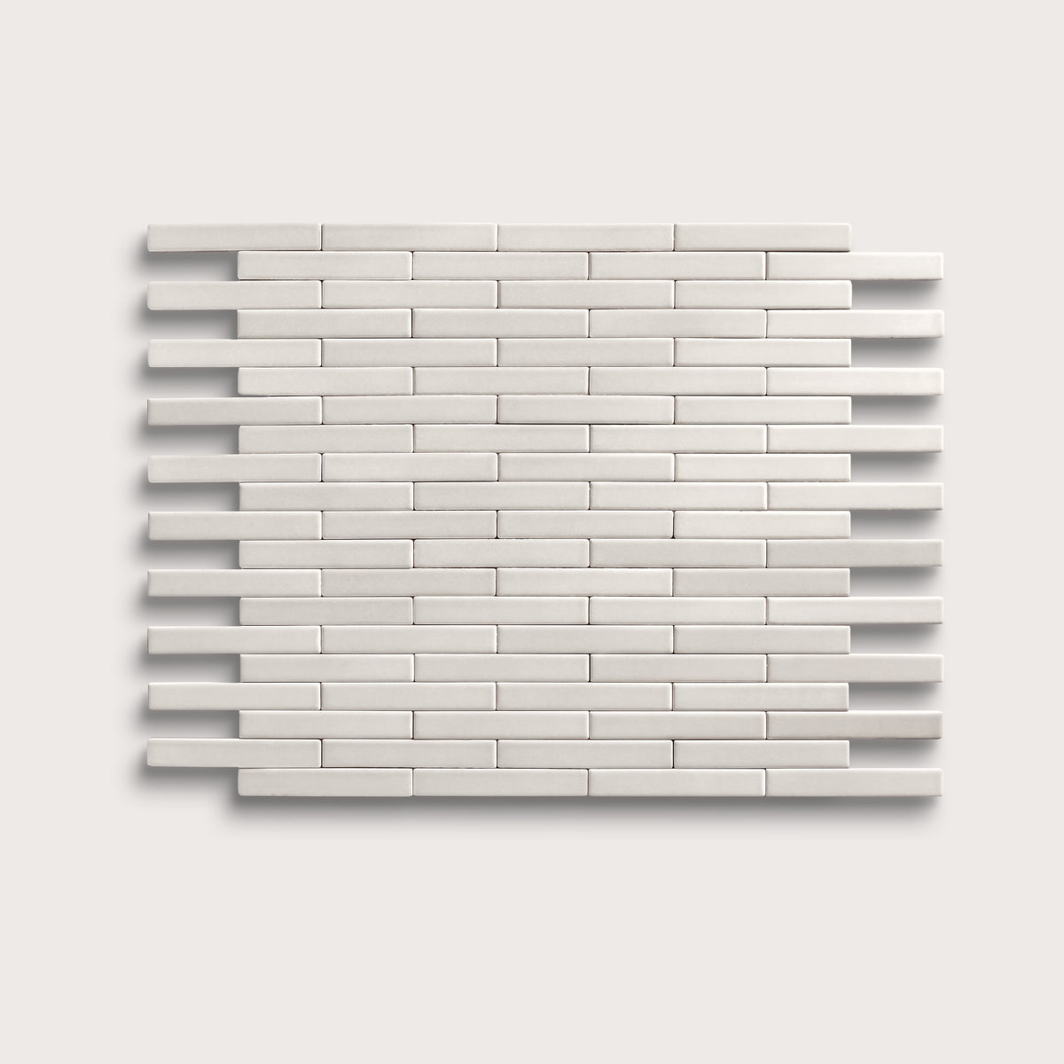 White ceramic tile, 1 by 6 inch subway mosaic, matte finish