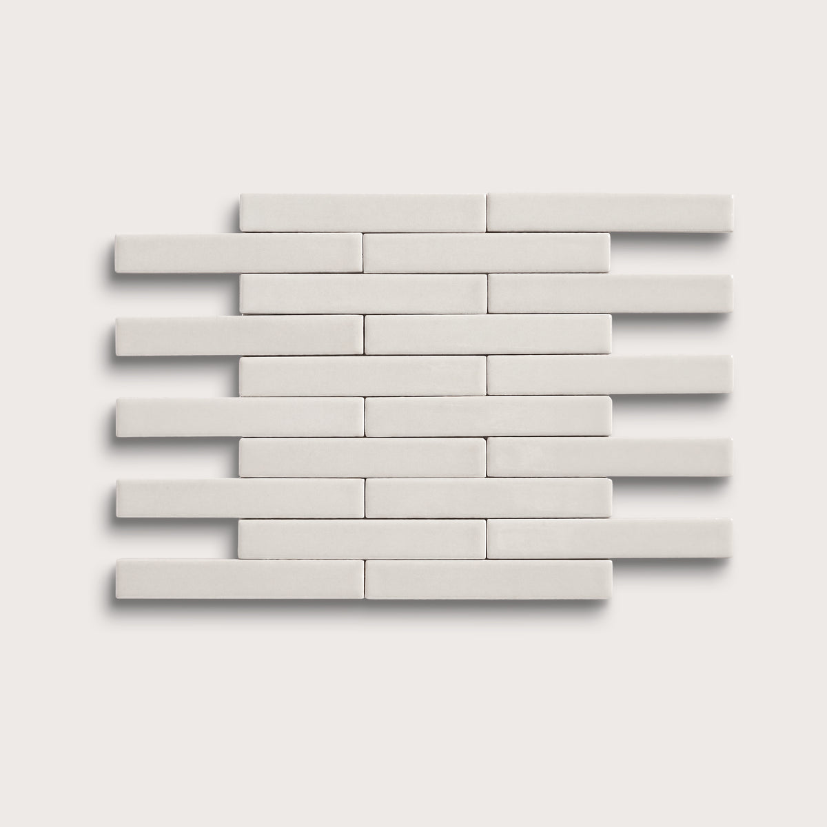 White ceramic tile, 1 by 6 inch subway mosaic, matte finish