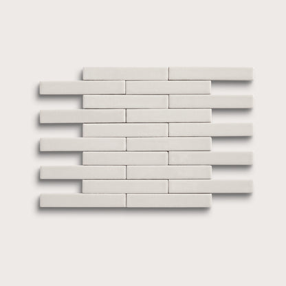 White ceramic tile, 1 by 6 inch subway mosaic, matte finish