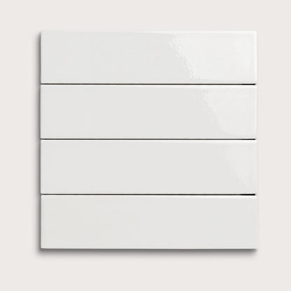 White ceramic tile, 2 by 8 inches, gloss finish