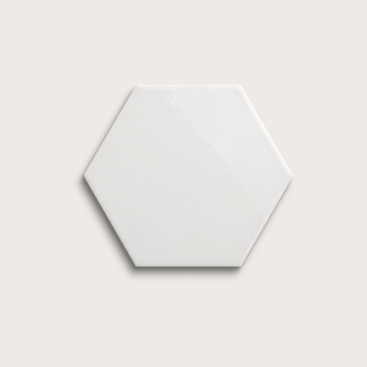 White ceramic tile, 8 inch hex, gloss finish