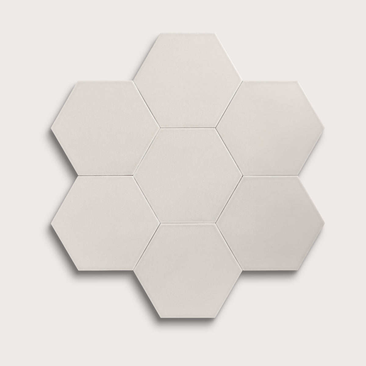 White ceramic tile, 8 inch hex, matte finish