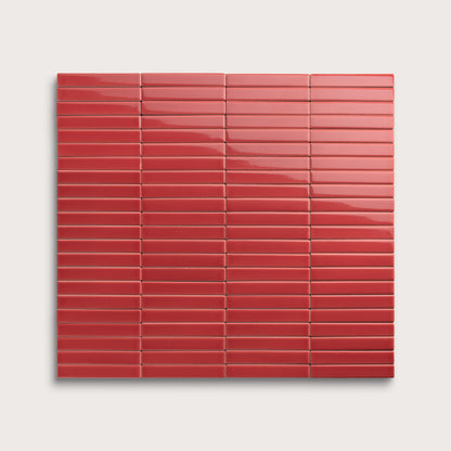 Watermelon Sugar ceramic tile, 1 by 6 inch stacked mosaic, gloss finish