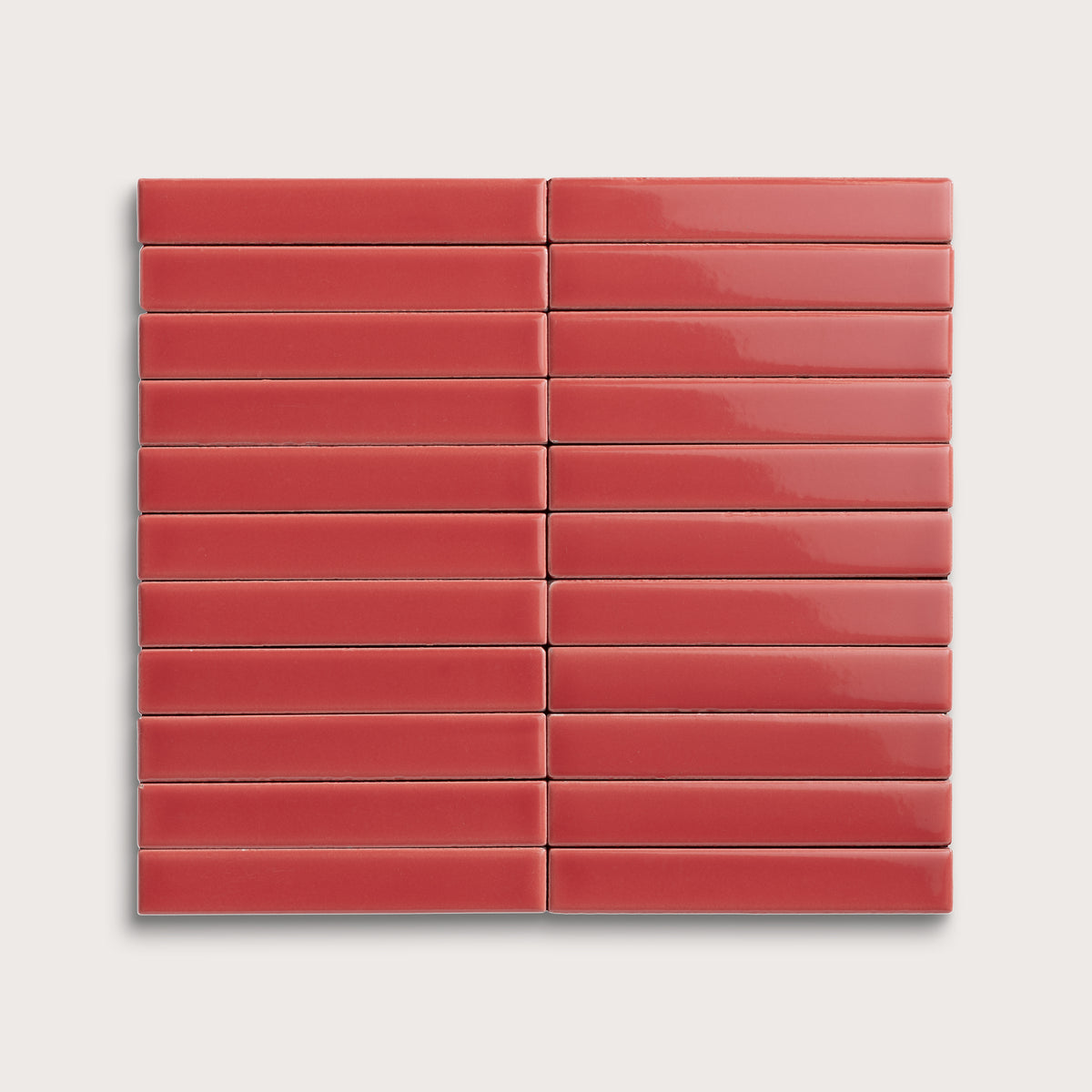 Watermelon Sugar ceramic tile, 1 by 6 inch stacked mosaic, gloss finish