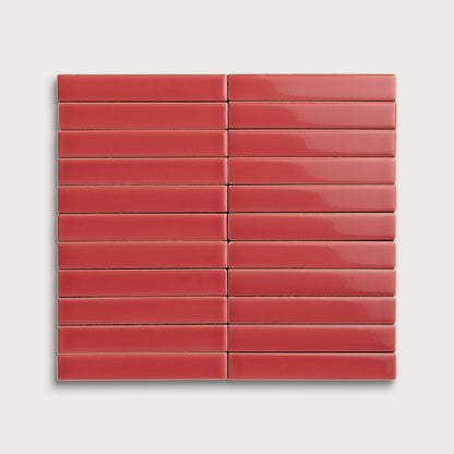Watermelon Sugar ceramic tile, 1 by 6 inch stacked mosaic, gloss finish