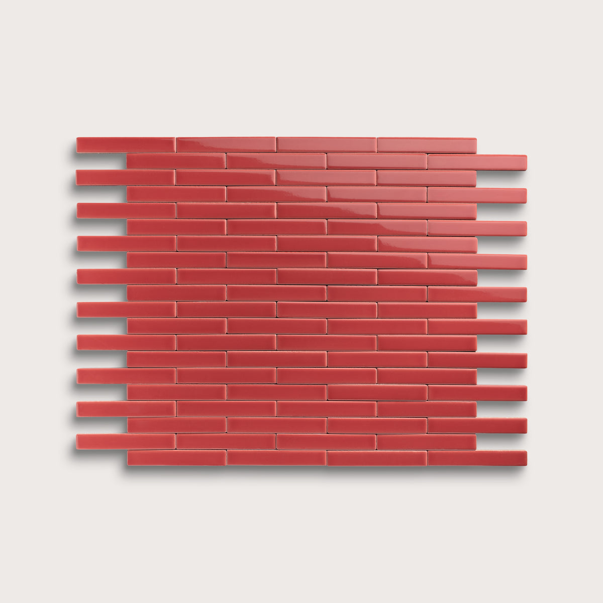 Watermelon Sugar ceramic tile, 1 by 6 inch subway mosaic, gloss finish