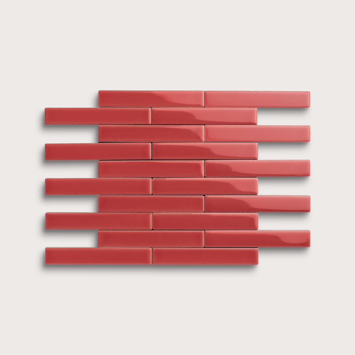 Watermelon Sugar ceramic tile, 1 by 6 inch subway mosaic, gloss finish