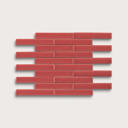 Watermelon Sugar ceramic tile, 1 by 6 inch subway mosaic, matte finish