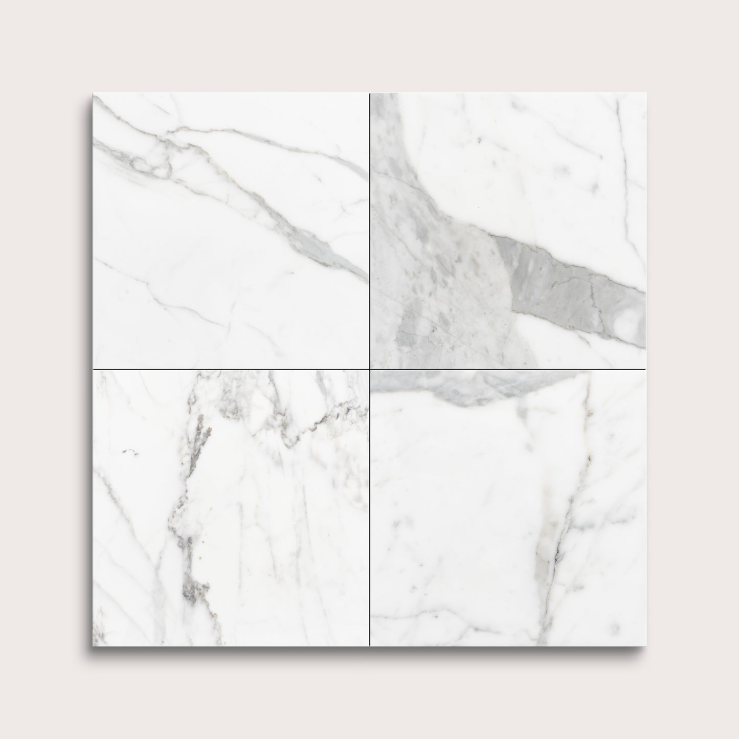italian statuary white and grey marble tiles in a grid pattern on a light gray background