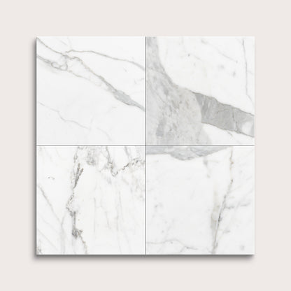 italian statuary white and grey marble tiles in a grid pattern on a light gray background