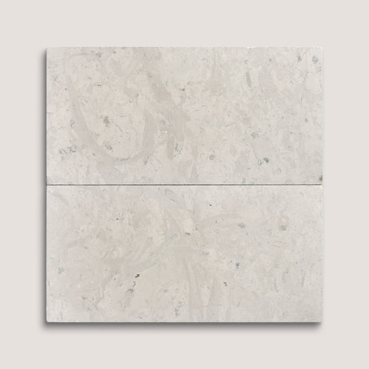 Two gray limestone tiles on a light gray background
