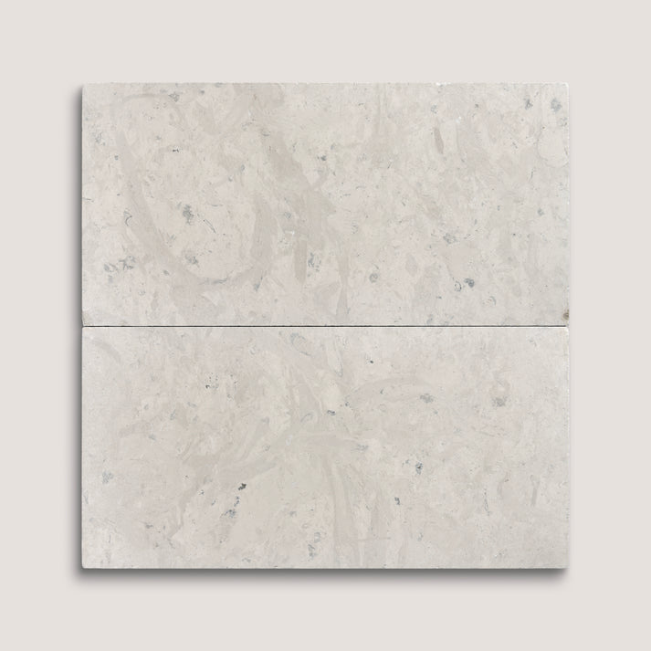 Two gray limestone tiles on a light gray background