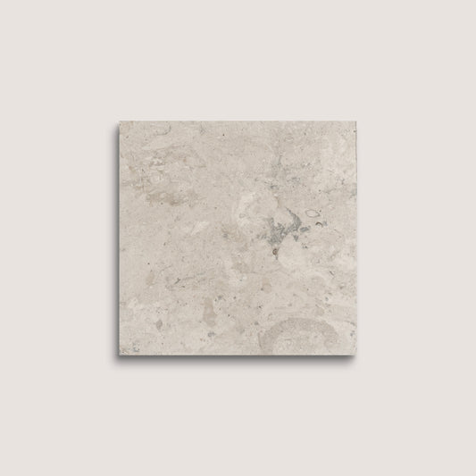 Gray limestone textured square tile on a light gray background
