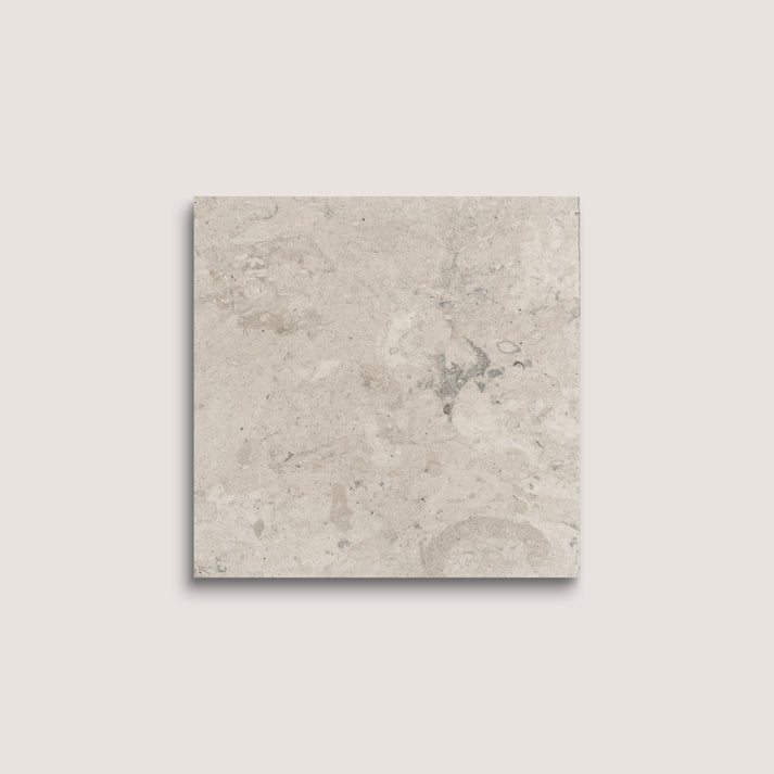 Gray limestone textured square tile on a light gray background