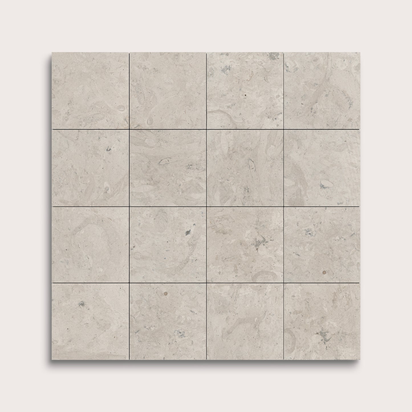 Square tiles with a light gray pattern on a white background