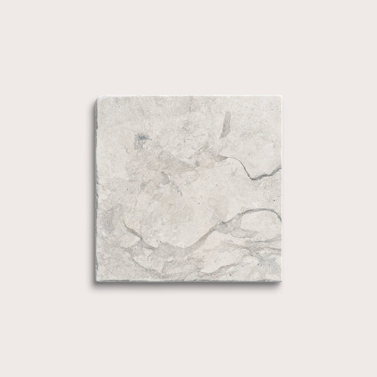 square tile with a grey limestone pattern on a white background