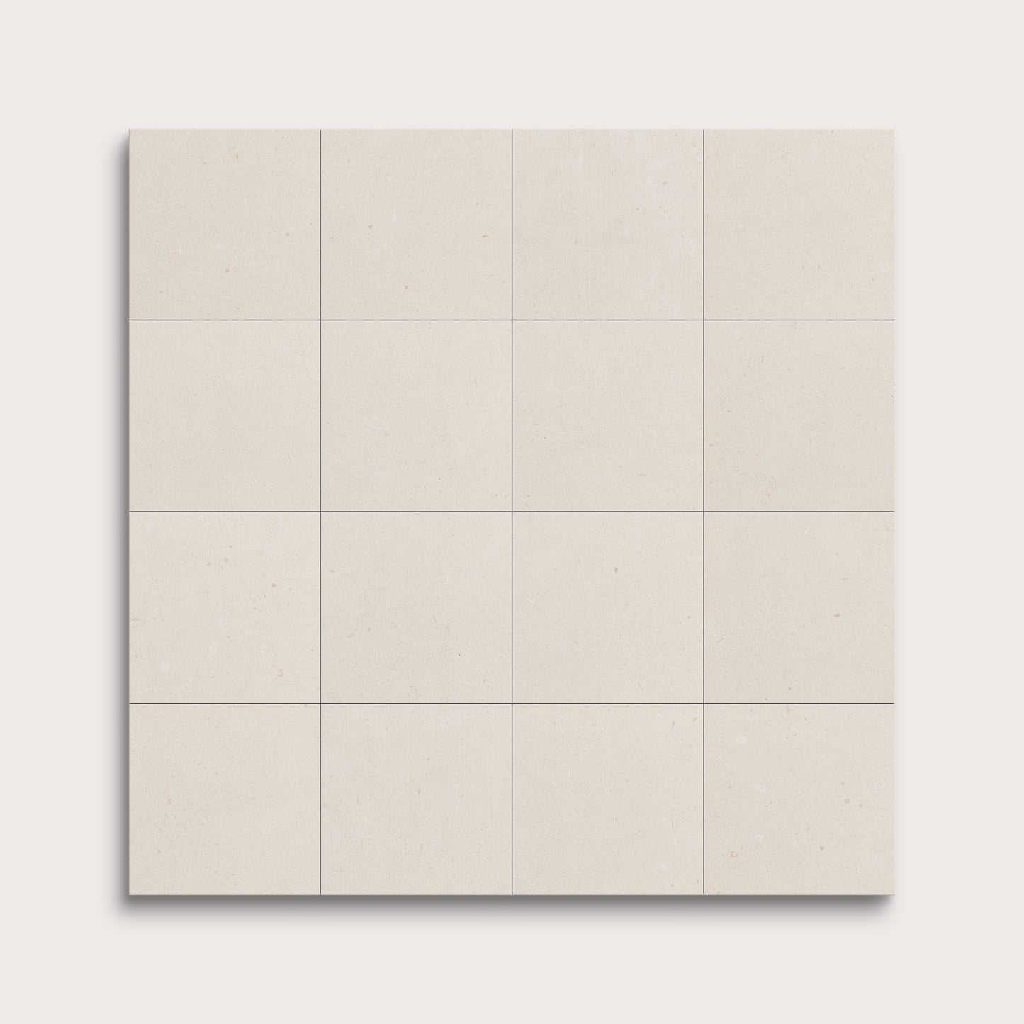 sixteen square tiles with a white limestone pattern on a white background