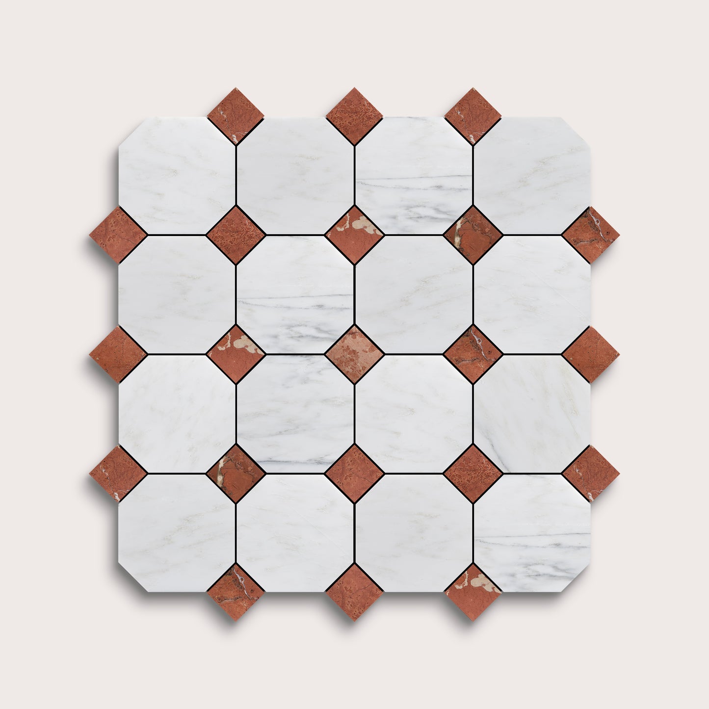 Sample: Casablanca Carrara Octagon & Rosso Alicante Dot Marble | Honed