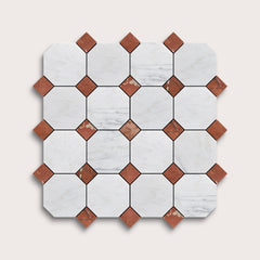 Casablanca Carrara Octagon & Rosso Alicante Dot Marble | Honed