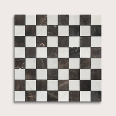 Casablanca Carrara & Truffle 3 Inch Checkerboard Marble Mosaic | Honed
