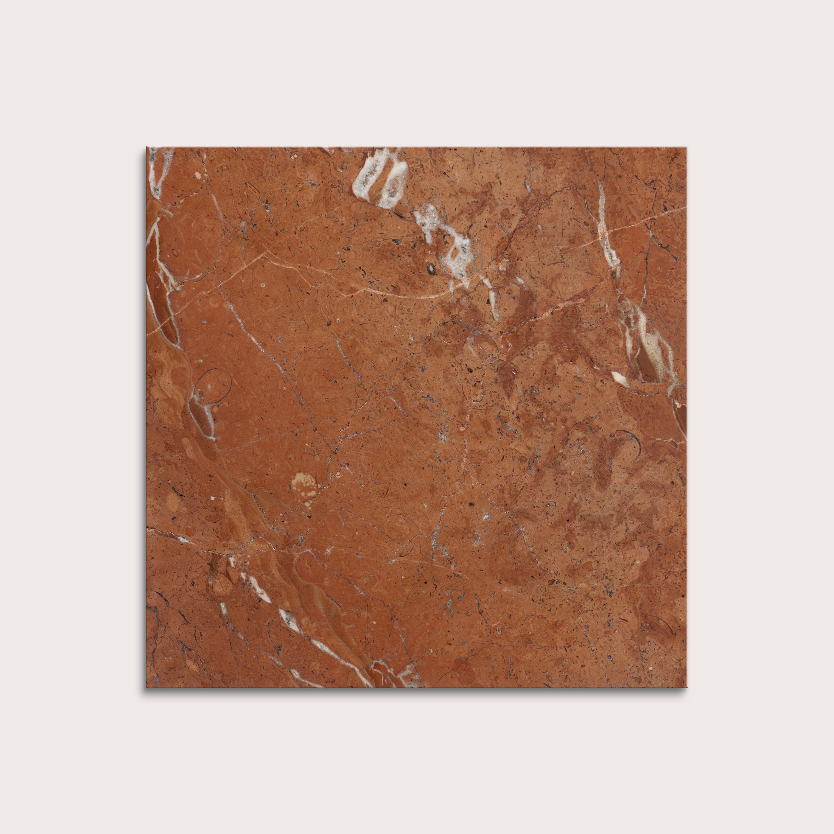 Brown marble tile with white veins on a light gray background