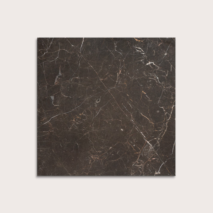 brown marble tiles with visible veins on a white background
